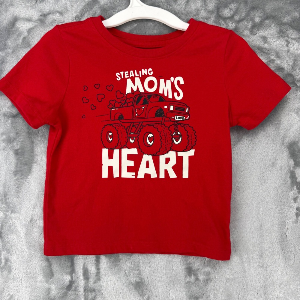 Wonder Nation Boys Red Stealing Moms Heart Monster Truck Graphic T-Shirt 2T